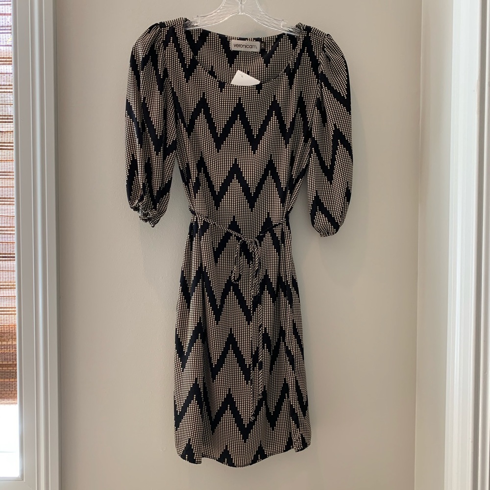 Veronicam.  Knee Length Dress with Tie at Waist